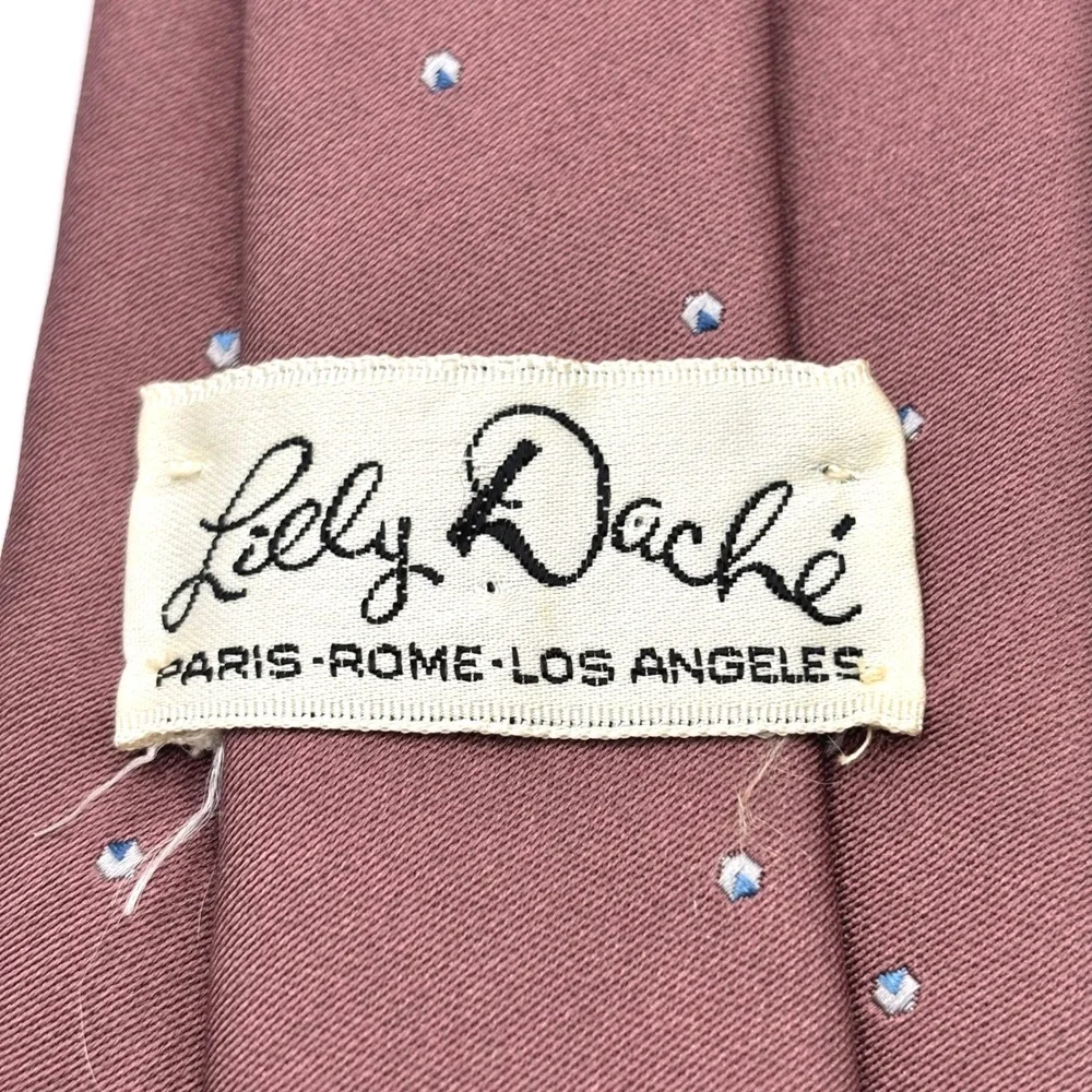 Vintage Lilly Dache Silk Tie Embroidered Dusty Pink Gray Blue 56.5 in USA